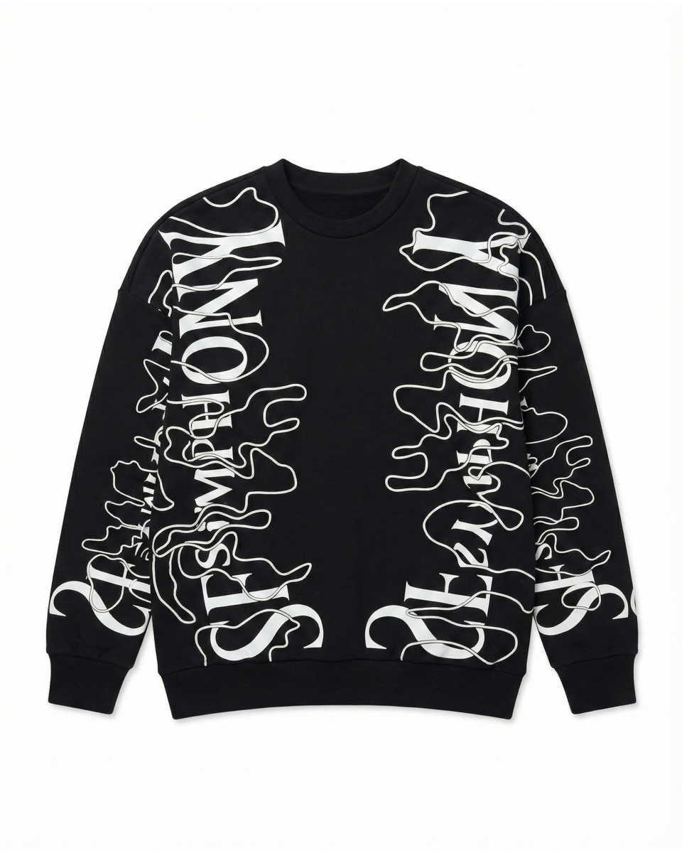 Men's Oversize Black Sweatshirt With White Print