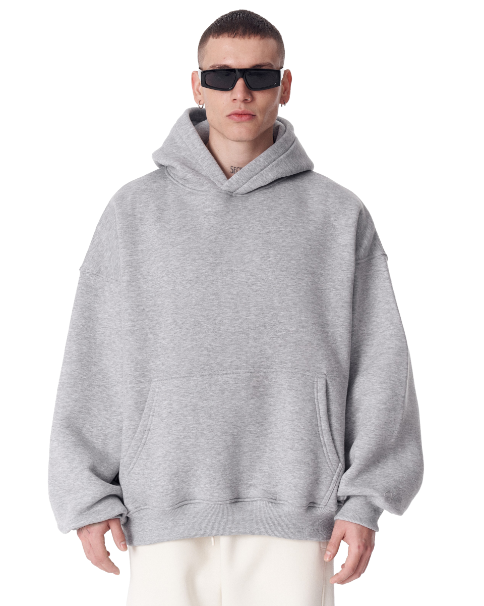 Oversize Fit Grauer Hoodie 100% Baumwolle 320–500 GSM | WoxWear