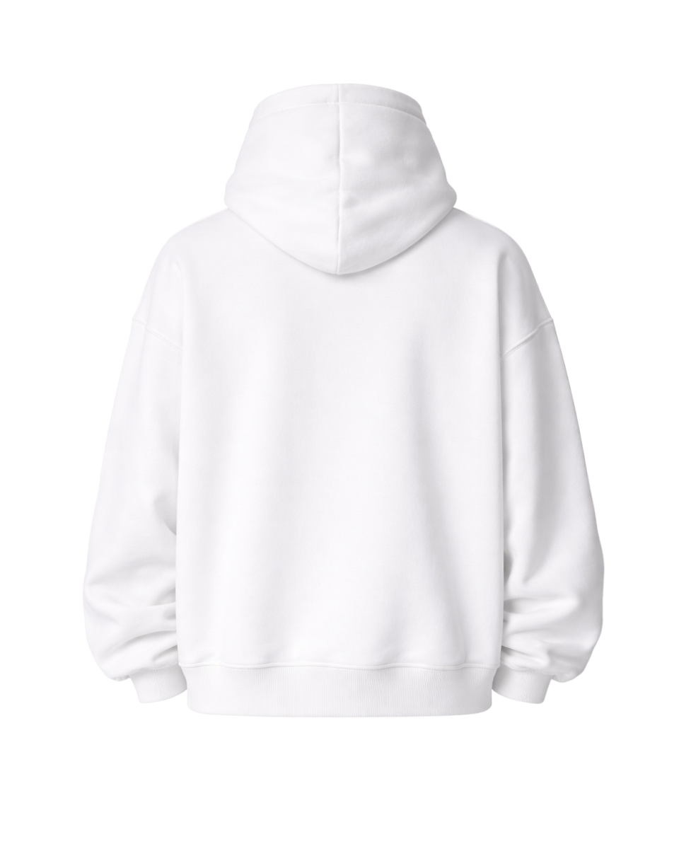 Erkek Oversize Fit %100 Pamuk Beyaz Hoodie 320–500 GSM | WoxWear