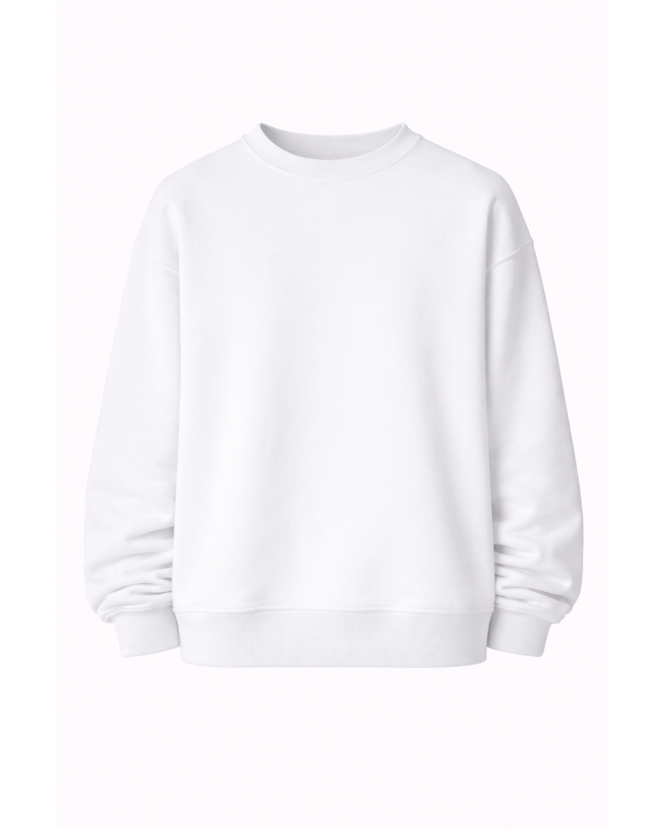Erkek Beyaz Regular Fit Pamuk Sweatshirt 320–500 GSM | WoxWear