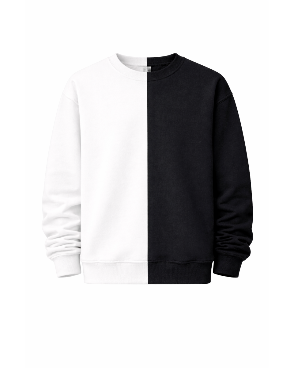 Men's Black-White Regular Fit 100% Cotton Sweatshirt