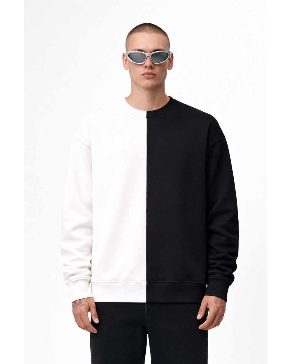 Men's Black-White Regular Fit 100% Cotton Sweatshirt