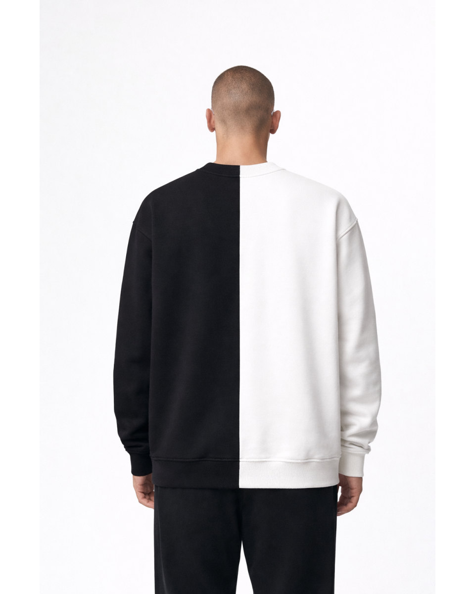 Men's Black-White Regular Fit 100% Cotton Sweatshirt