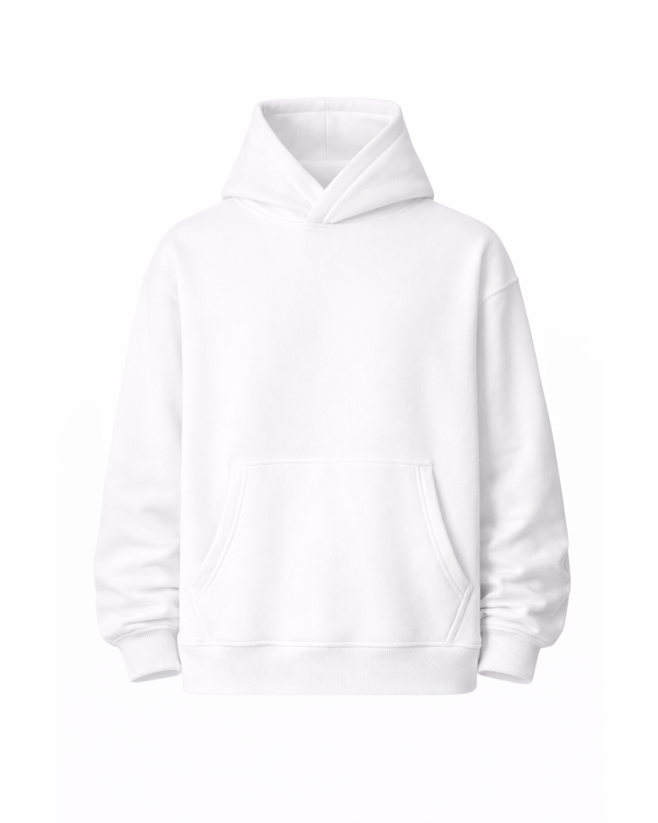 Erkek Regular Fit %100 Pamuk Beyaz Hoodie 320–500 GSM | WoxWear