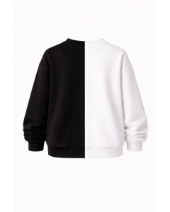 Women's Black-White Regular Fit 100% Cotton Sweatshirt 320–500 GSM | WoxWear