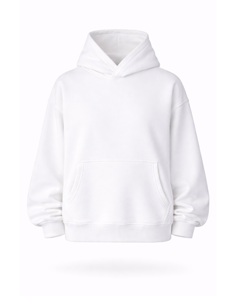 Kadın Regular Fit %100 Pamuk Beyaz Hoodie 320–500 GSM | WoxWear