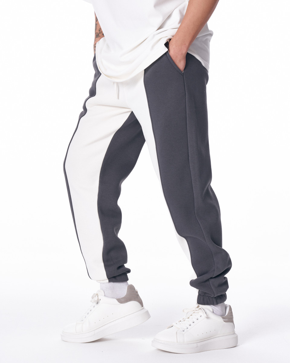 Men's Gray-White Color With Elastic Cuffs Oversize Jogger