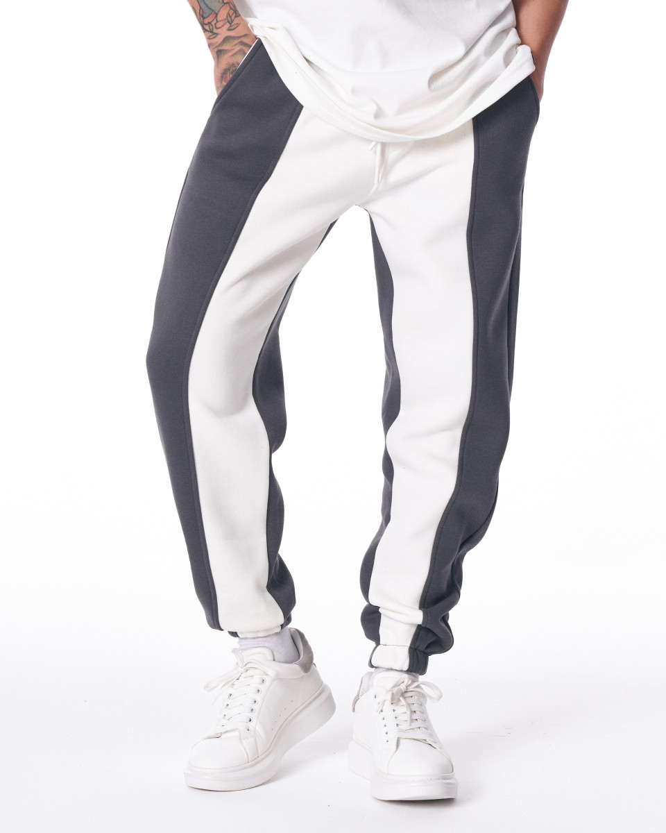 Men's Gray-White Color With Elastic Cuffs Oversize Jogger
