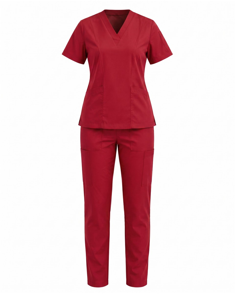 Red Short Sleeve Women’s Nurse Scrub Set | WoxWear