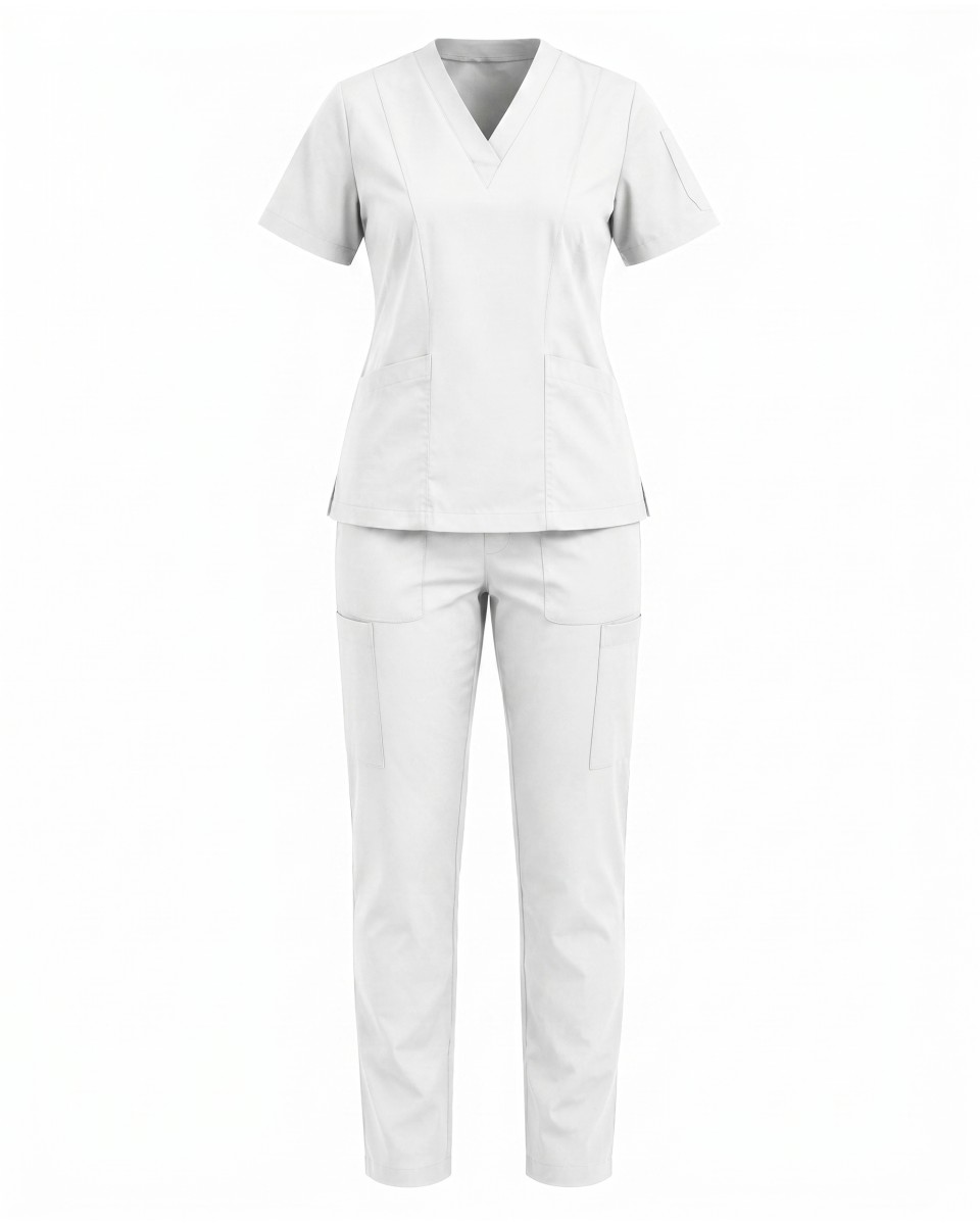White Short Sleeve Women’s Nurse Scrub Set | WoxWear