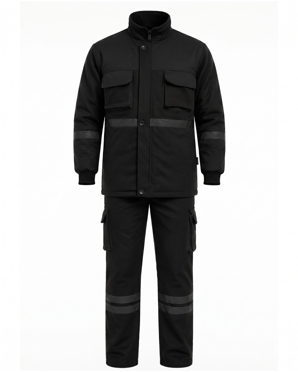 Conjunto De Trabajo De Invierno Para Hombre Negro Con Reflectante | WoxWear