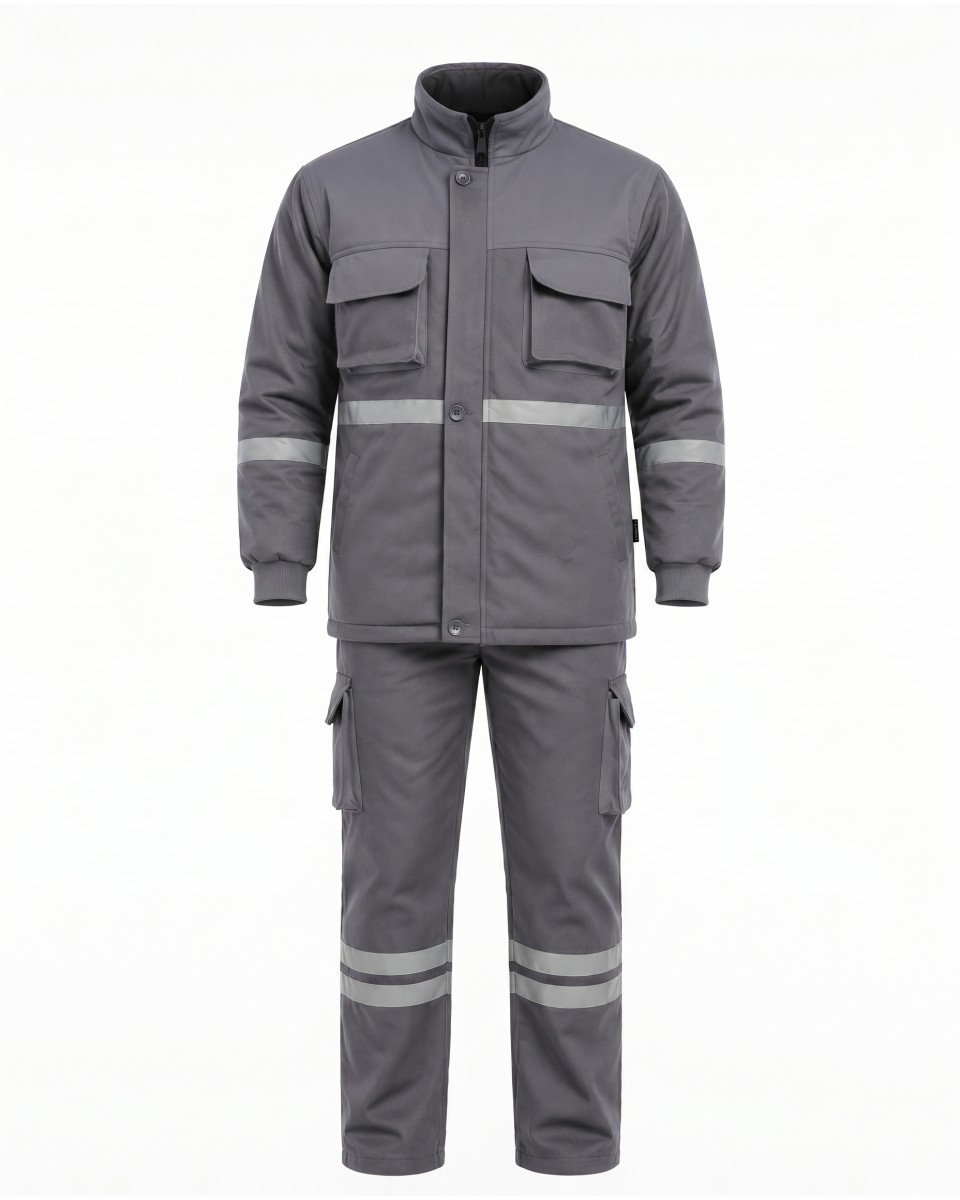 Conjunto De Trabajo De Invierno Para Hombre Gris Con Reflectante | WoxWear 2
