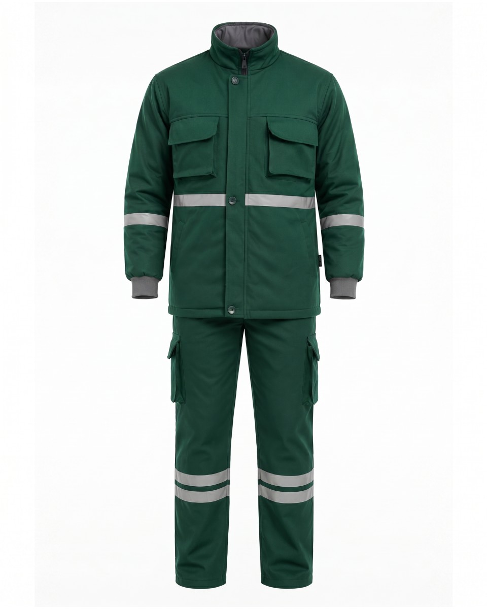 Conjunto De Trabajo De Invierno Para Hombre Verde Con Reflectante | WoxWear 2