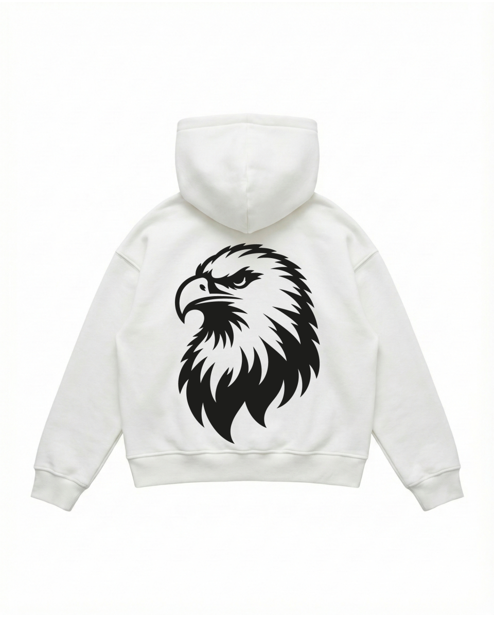 Men's Oversize White Hoodie With Eagle Print