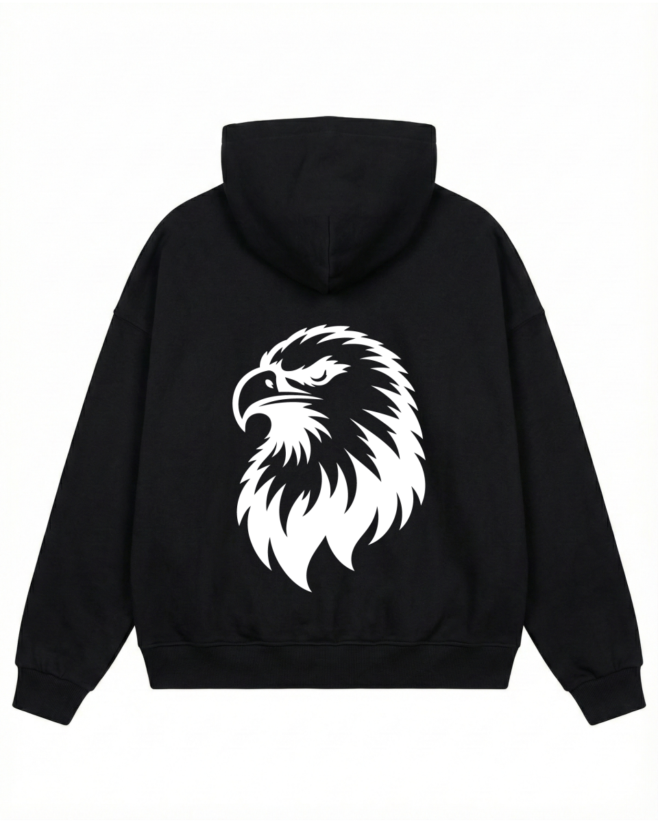 Men's Oversize Black Hoodie With Eagle Print