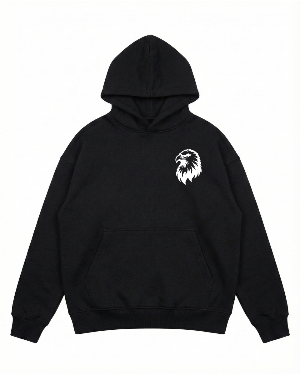 Men's Oversize Black Hoodie With Eagle Print 2