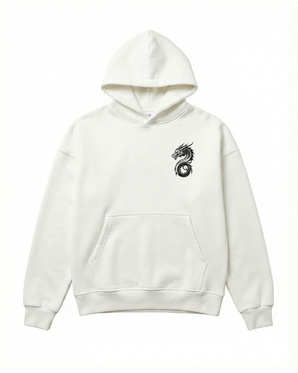 Men's Oversize White Hoodie With Dragon Print 2