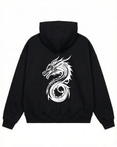 Men's Oversize Black Hoodie With Dragon Print