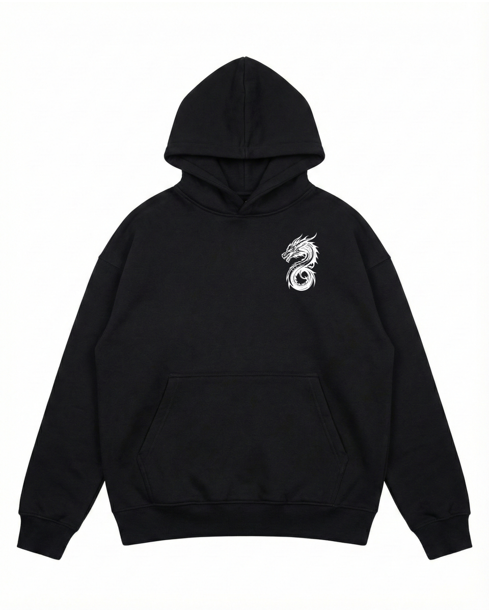 Men's Oversize Black Hoodie With Dragon Print 2