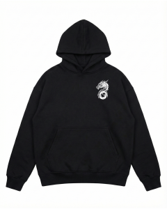 Men's Oversize Black Hoodie With Dragon Print