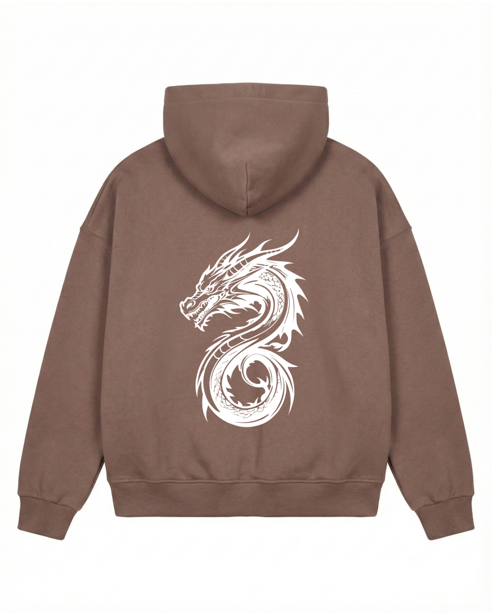 Men's Oversize Brown Hoodie With Dragon Print