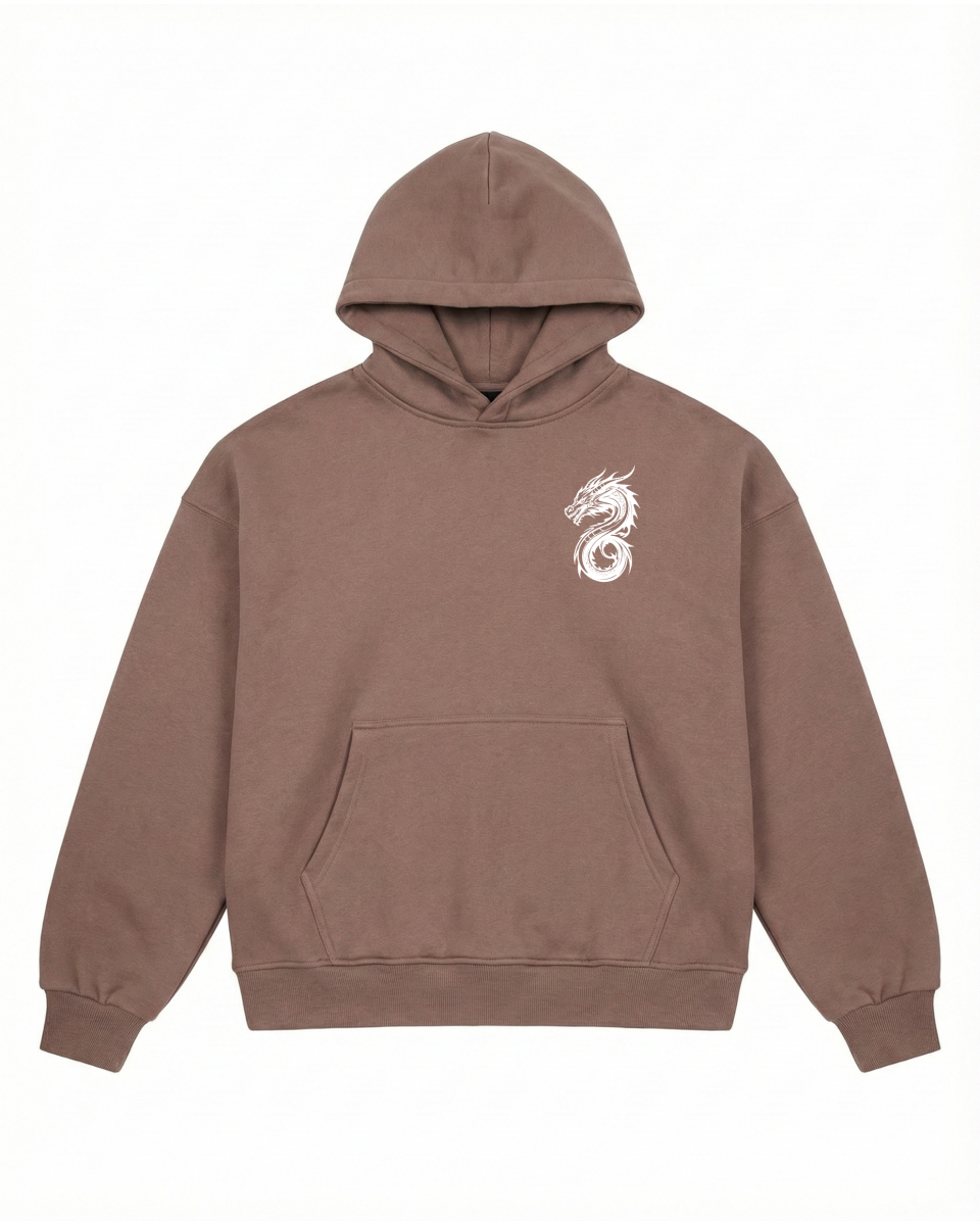 Men's Oversize Brown Hoodie With Dragon Print 2