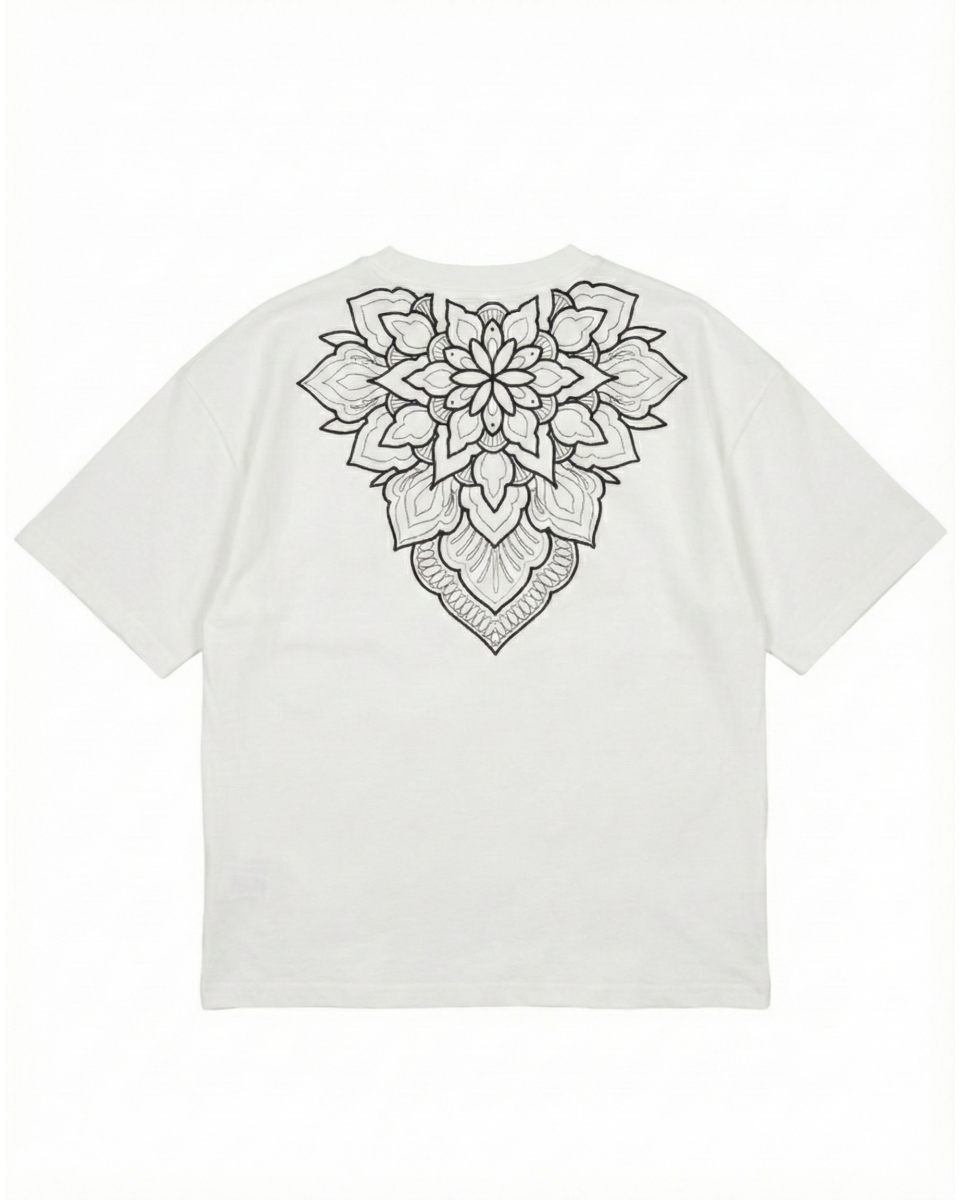 Men's Oversize White T-shirt With Flower Pattern